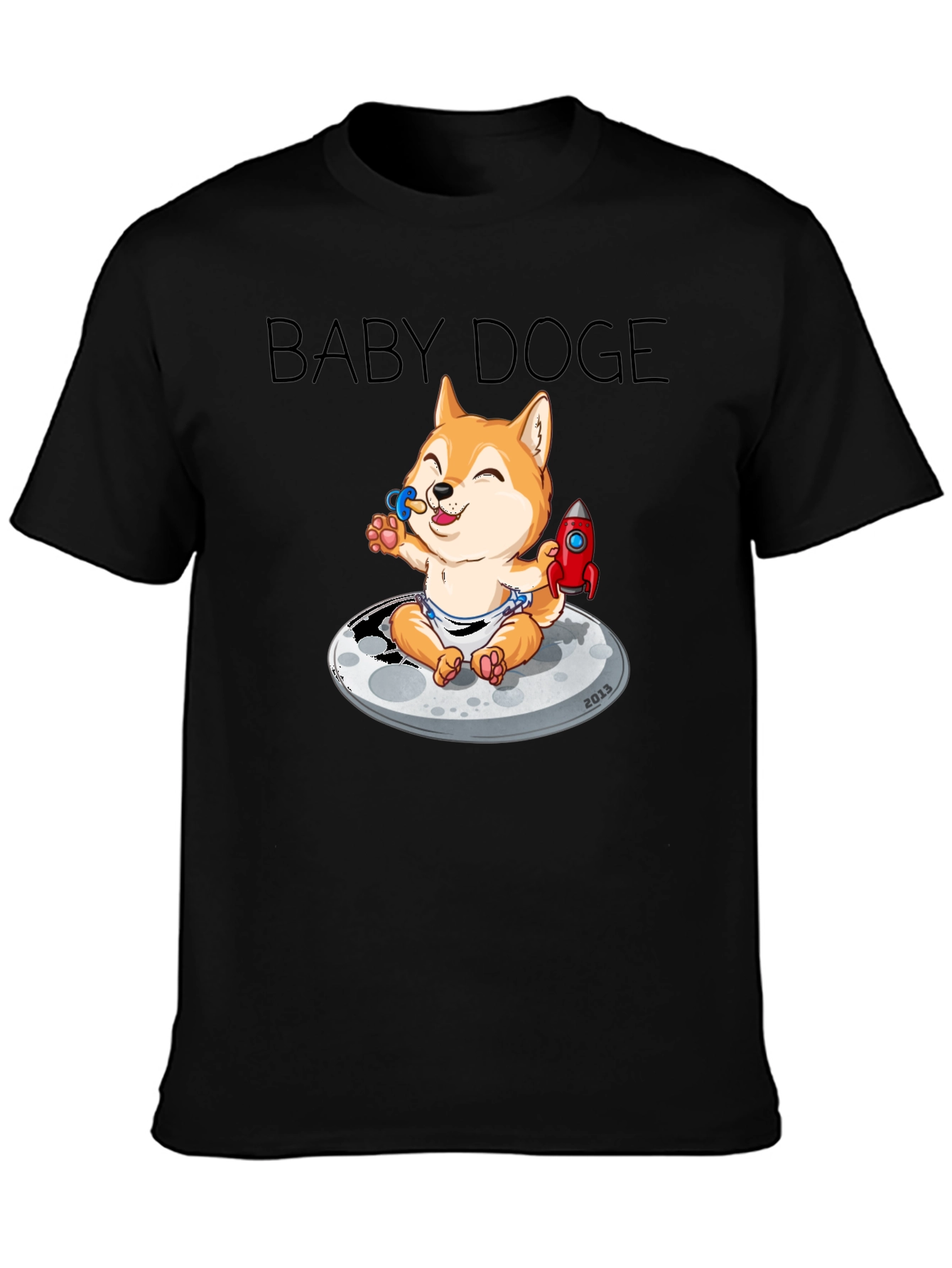 Baby Doge on the Moon Black Graphic Tee