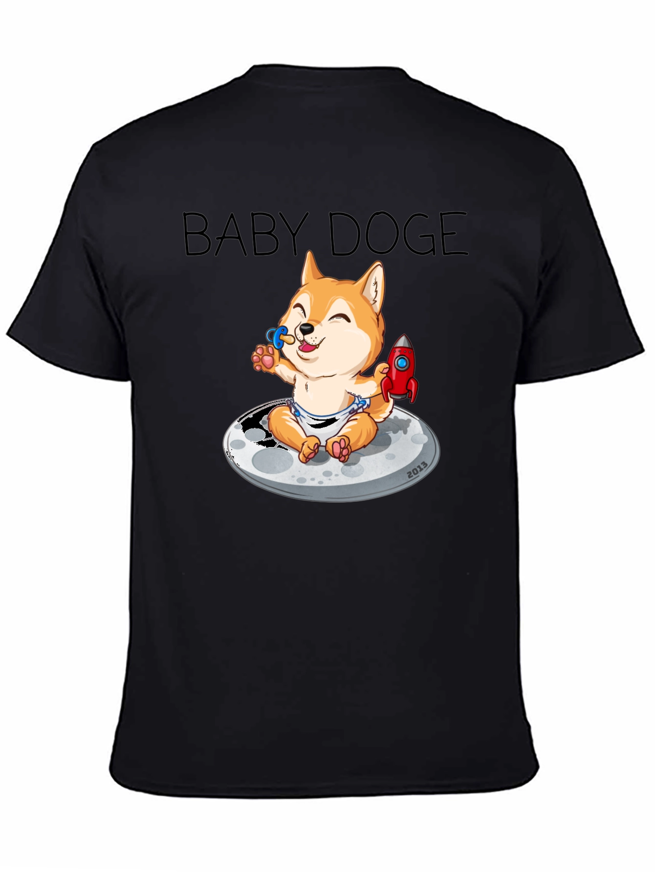 Baby Doge on the Moon Black Graphic Tee