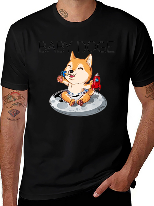 Baby Doge on the Moon Black Graphic Tee