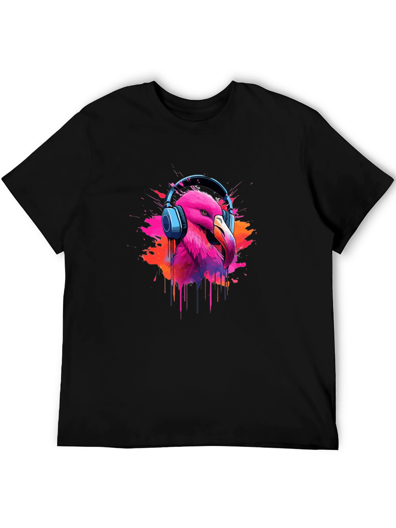 Flamingo Headphone Graphic Black Tee
