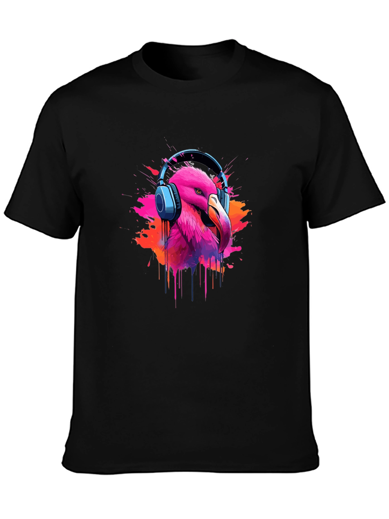 Flamingo Headphone Graphic Black Tee