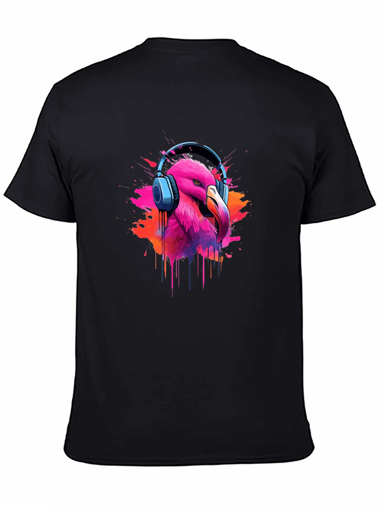 Flamingo Headphone Graphic Black Tee
