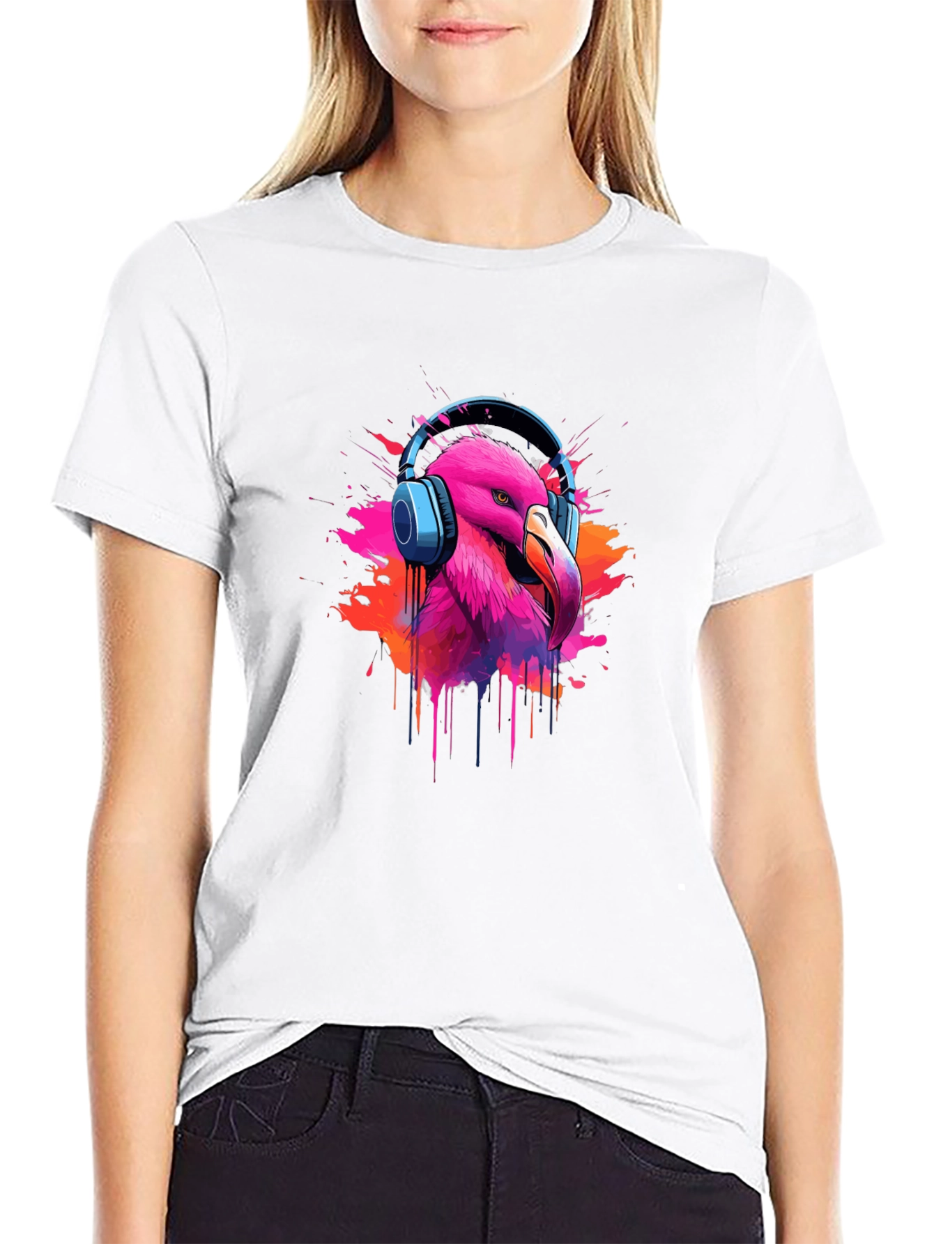 Flamingo Headphone Graphic Black Tee