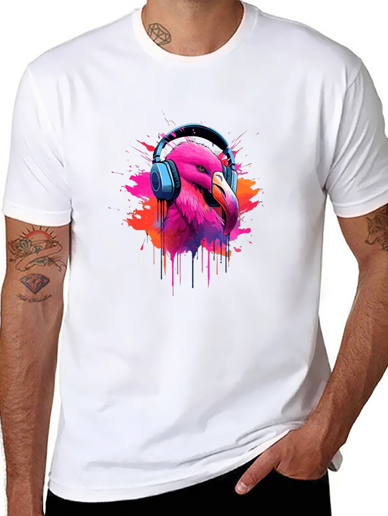 Flamingo Headphone Graphic Black Tee