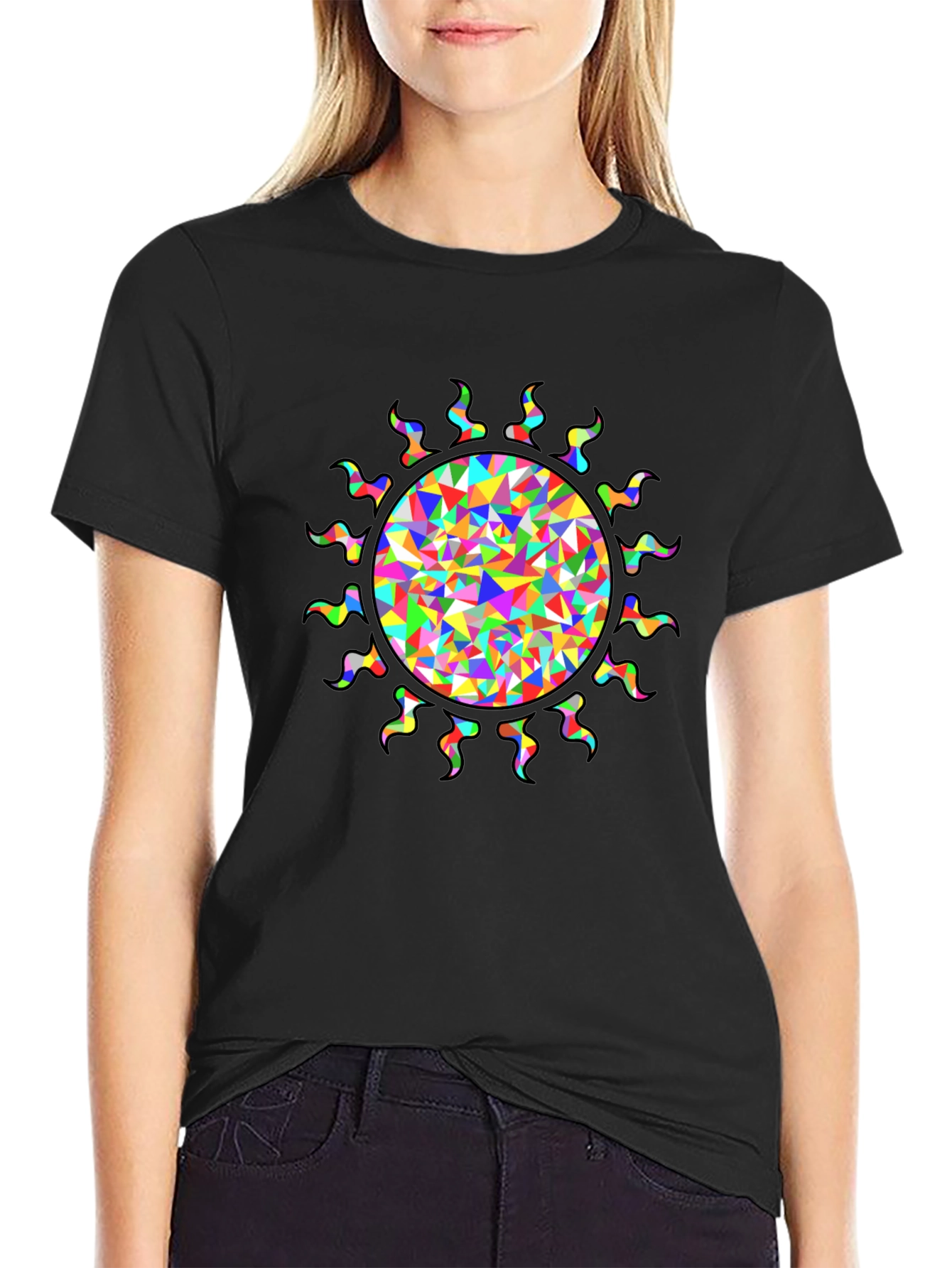 Rainbow Sun Graphic Black T-Shirt