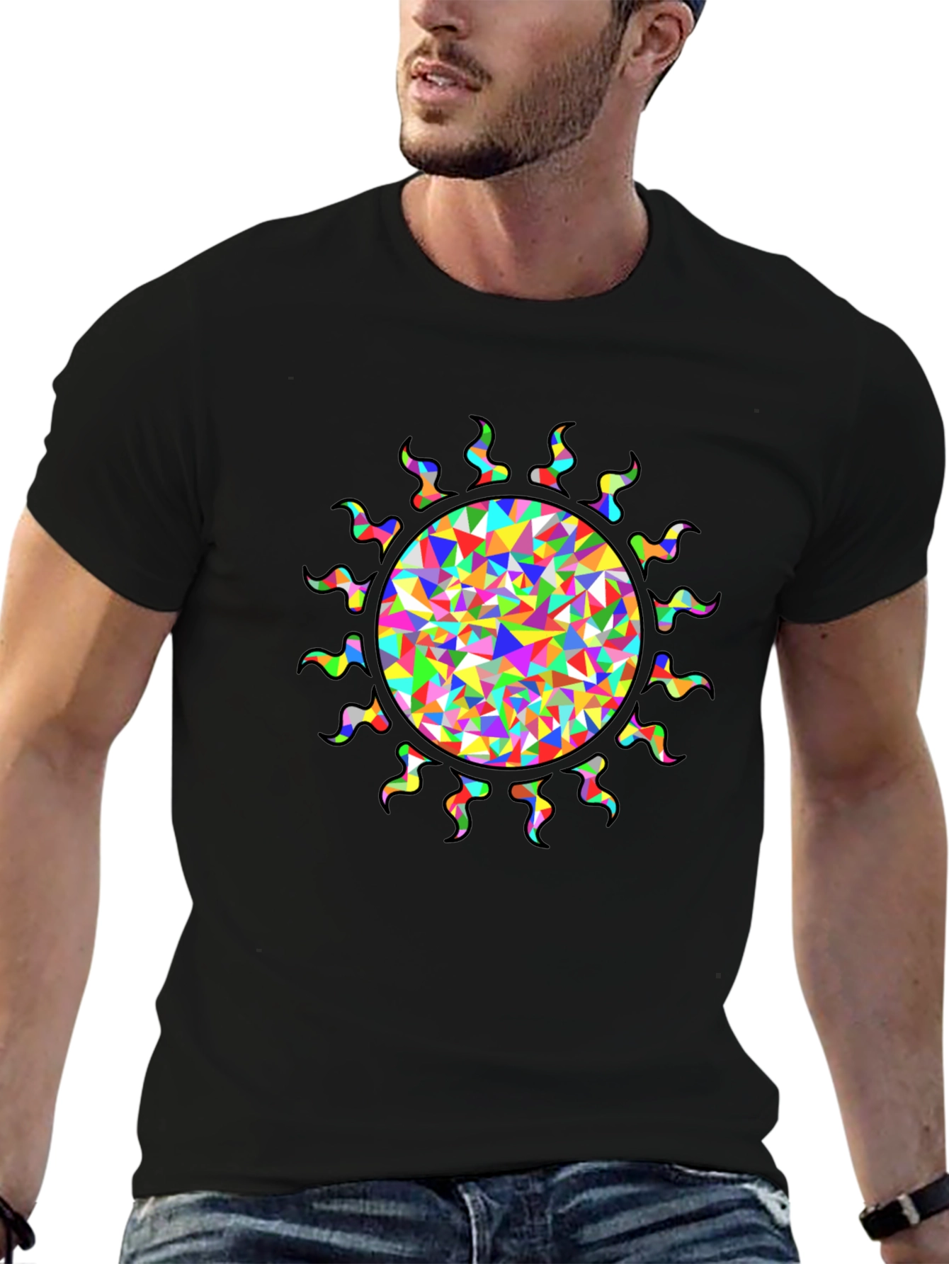 Rainbow Sun Graphic Black T-Shirt