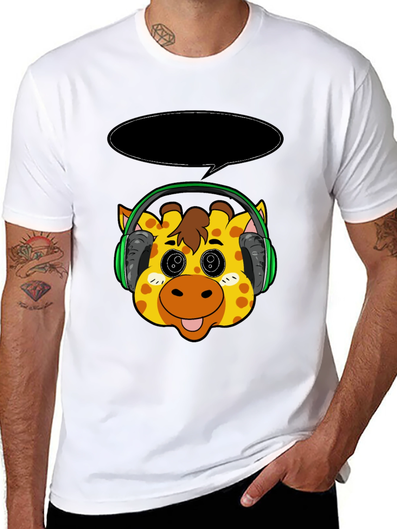 Giraffe Headphone T-Shirt - Cartoon Style