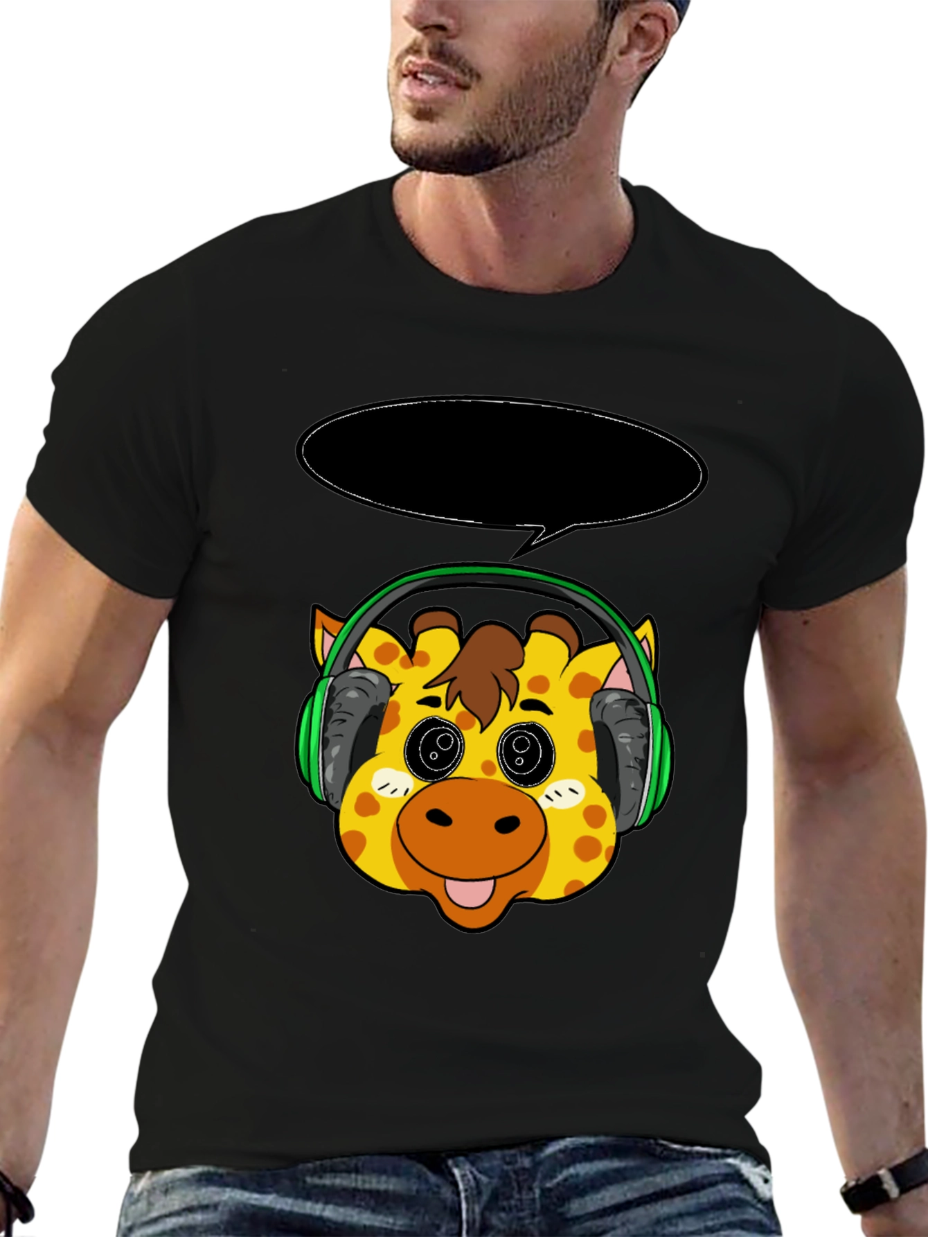 Giraffe Headphone T-Shirt - Cartoon Style