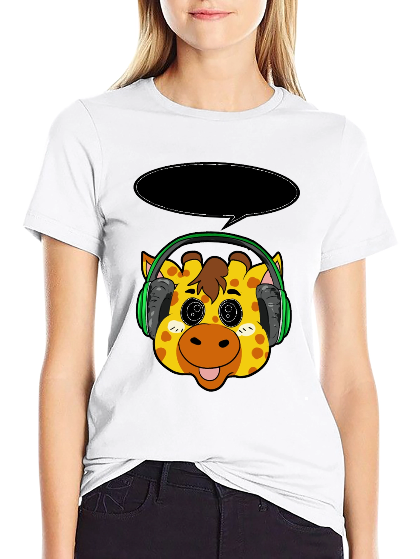 Giraffe Headphone T-Shirt - Cartoon Style