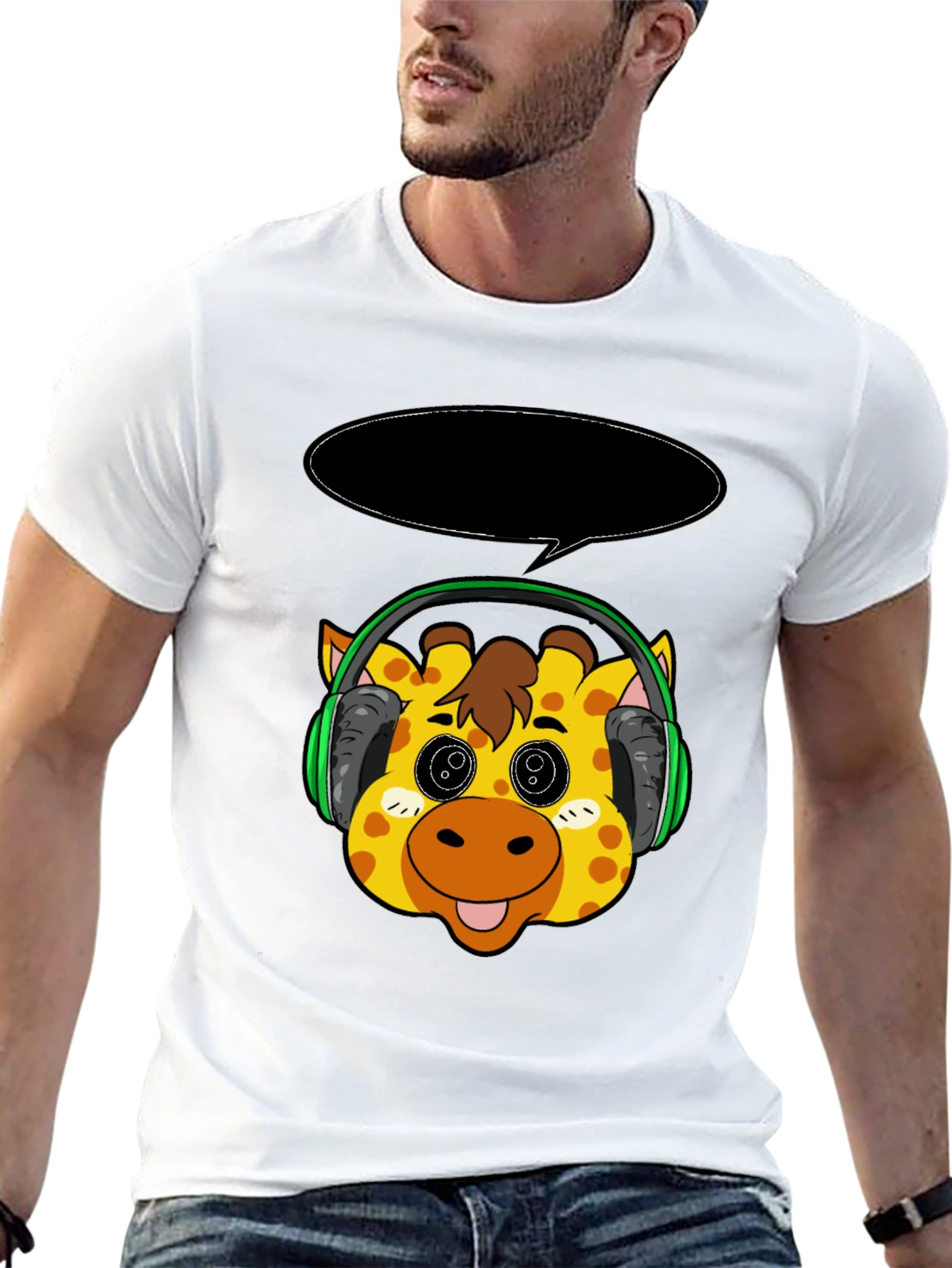 Giraffe Headphone T-Shirt - Cartoon Style