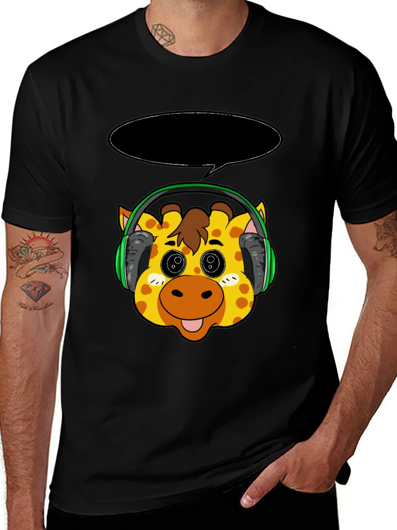 Giraffe Headphone T-Shirt - Cartoon Style