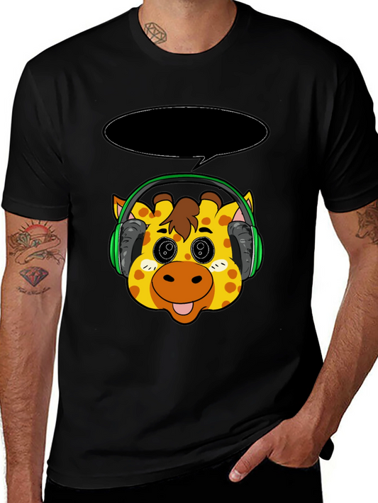 Giraffe Headphone T-Shirt - Cartoon Style