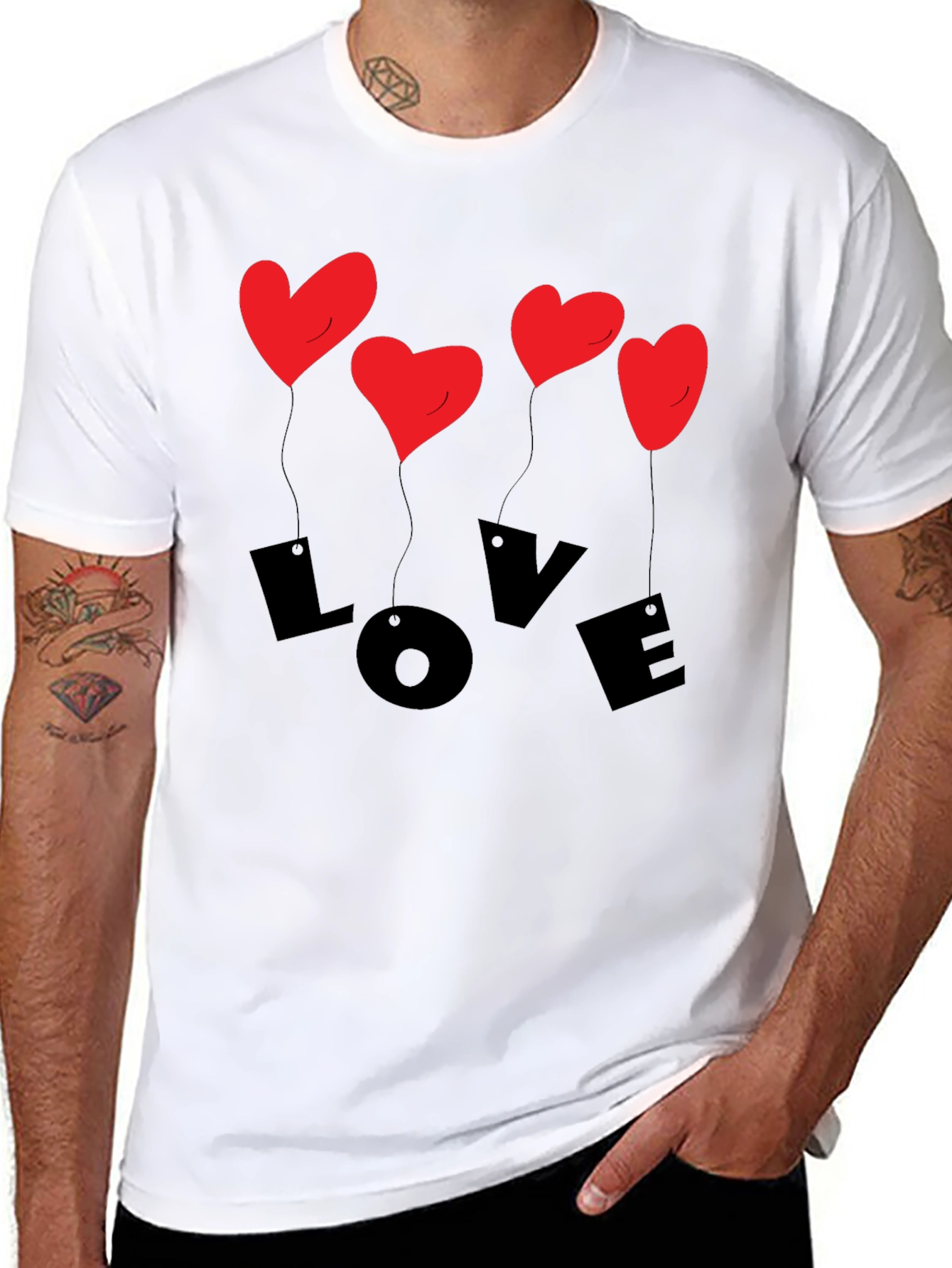 Love Heart Balloons Graphic T-Shirt - Mens Black Tee