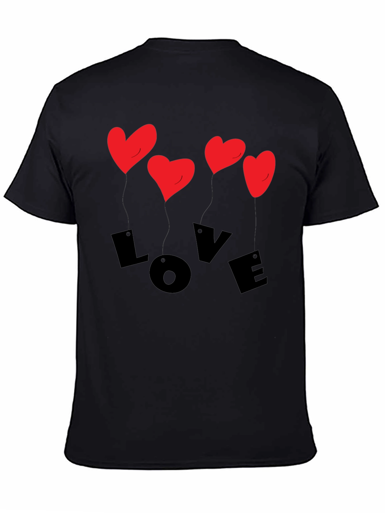 Love Heart Balloons Graphic T-Shirt - Mens Black Tee