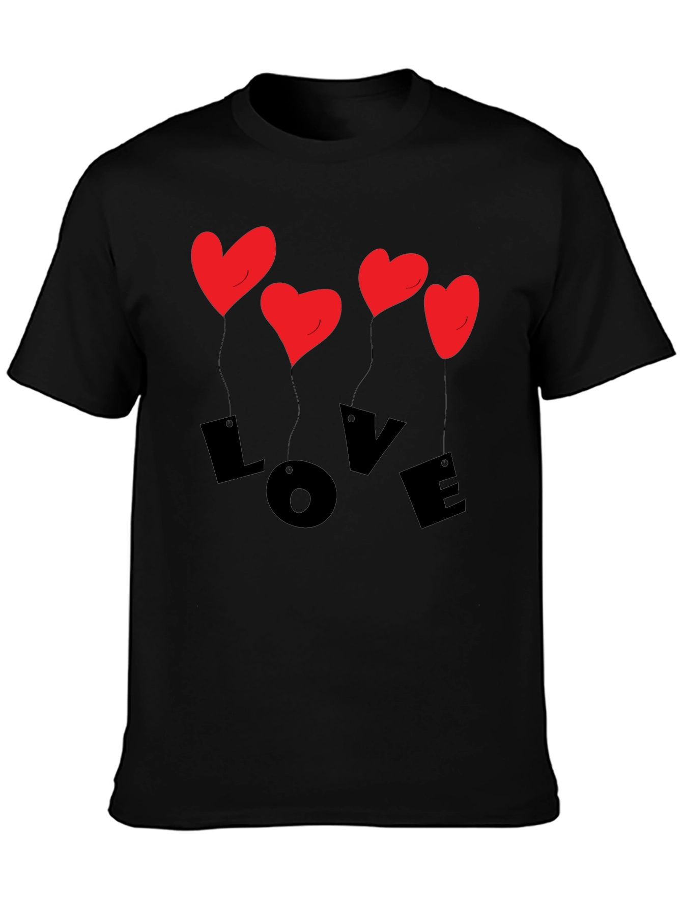 Love Heart Balloons Graphic T-Shirt - Mens Black Tee