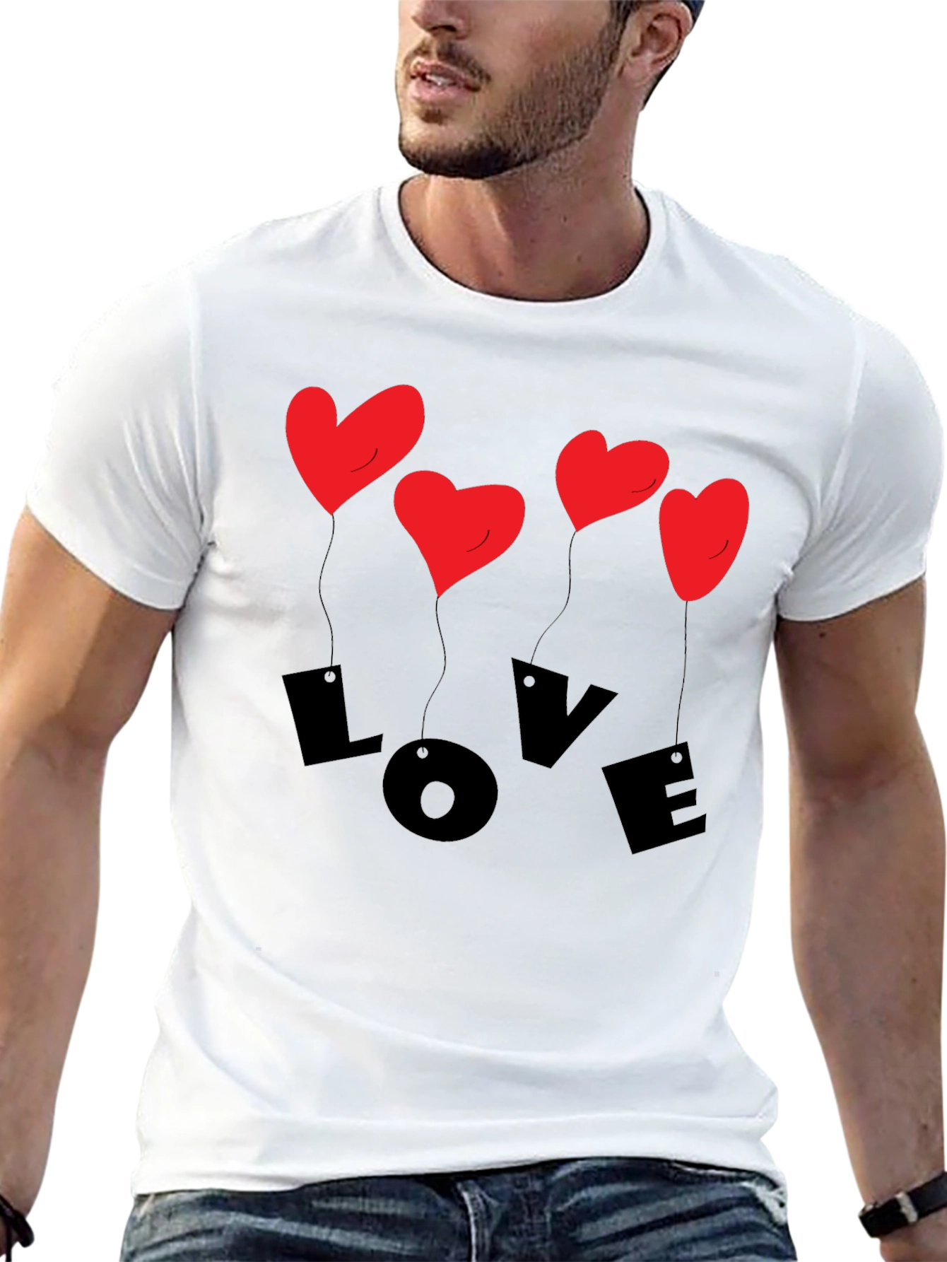 Love Heart Balloons Graphic T-Shirt - Mens Black Tee