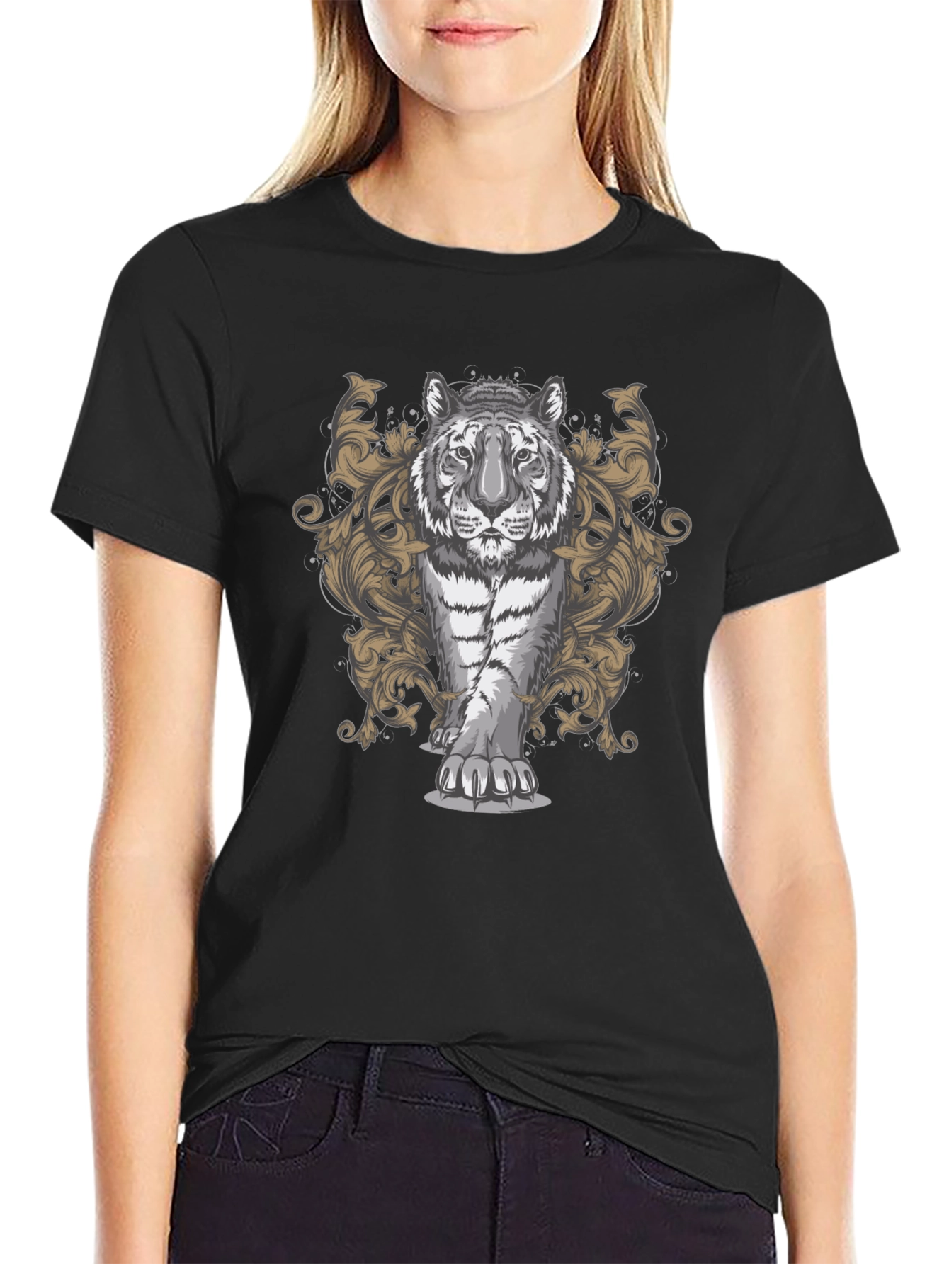 Tiger Graphic Print Mens Black T-Shirt