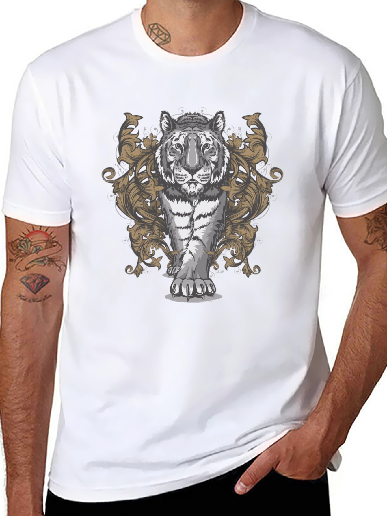 Tiger Graphic Print Mens Black T-Shirt