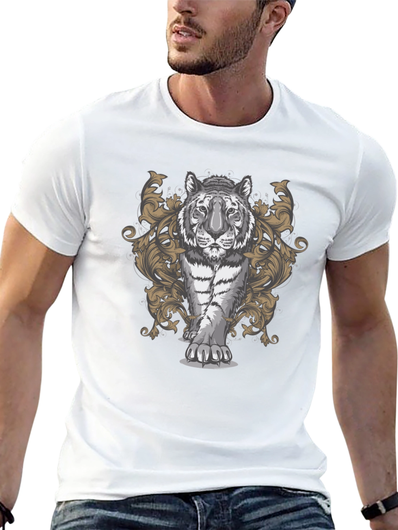 Tiger Graphic Print Mens Black T-Shirt