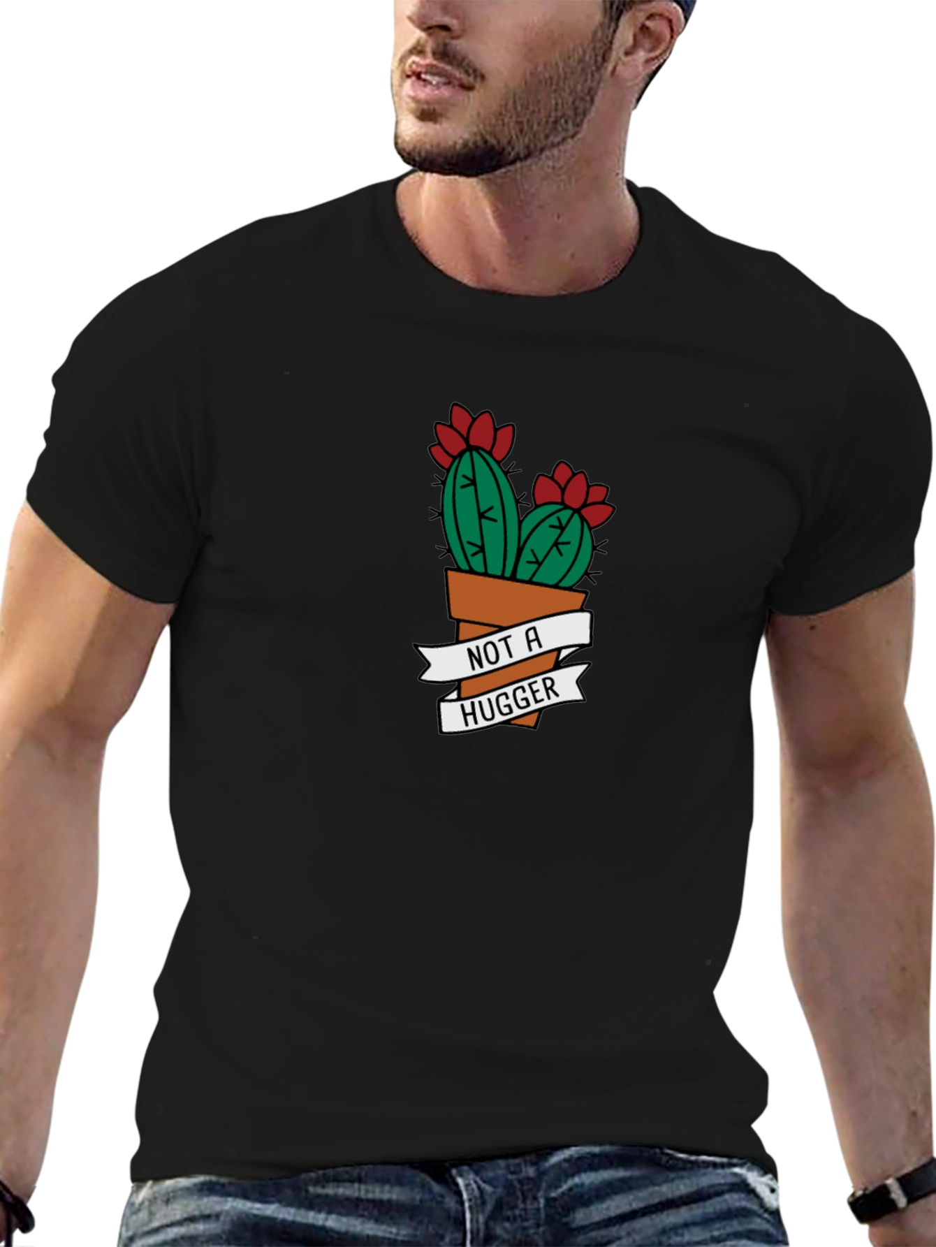 Not A Hugger Cactus Graphic Tee - Black