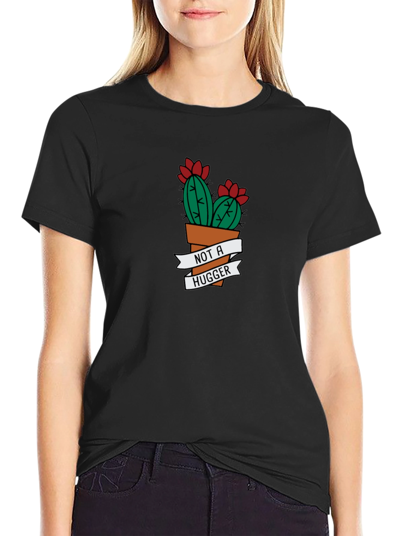 Not A Hugger Cactus Graphic Tee - Black
