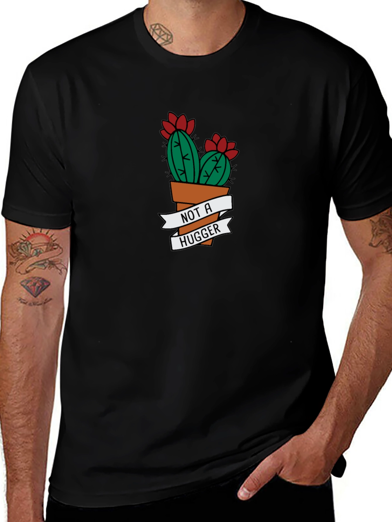 Not A Hugger Cactus Graphic Tee - Black