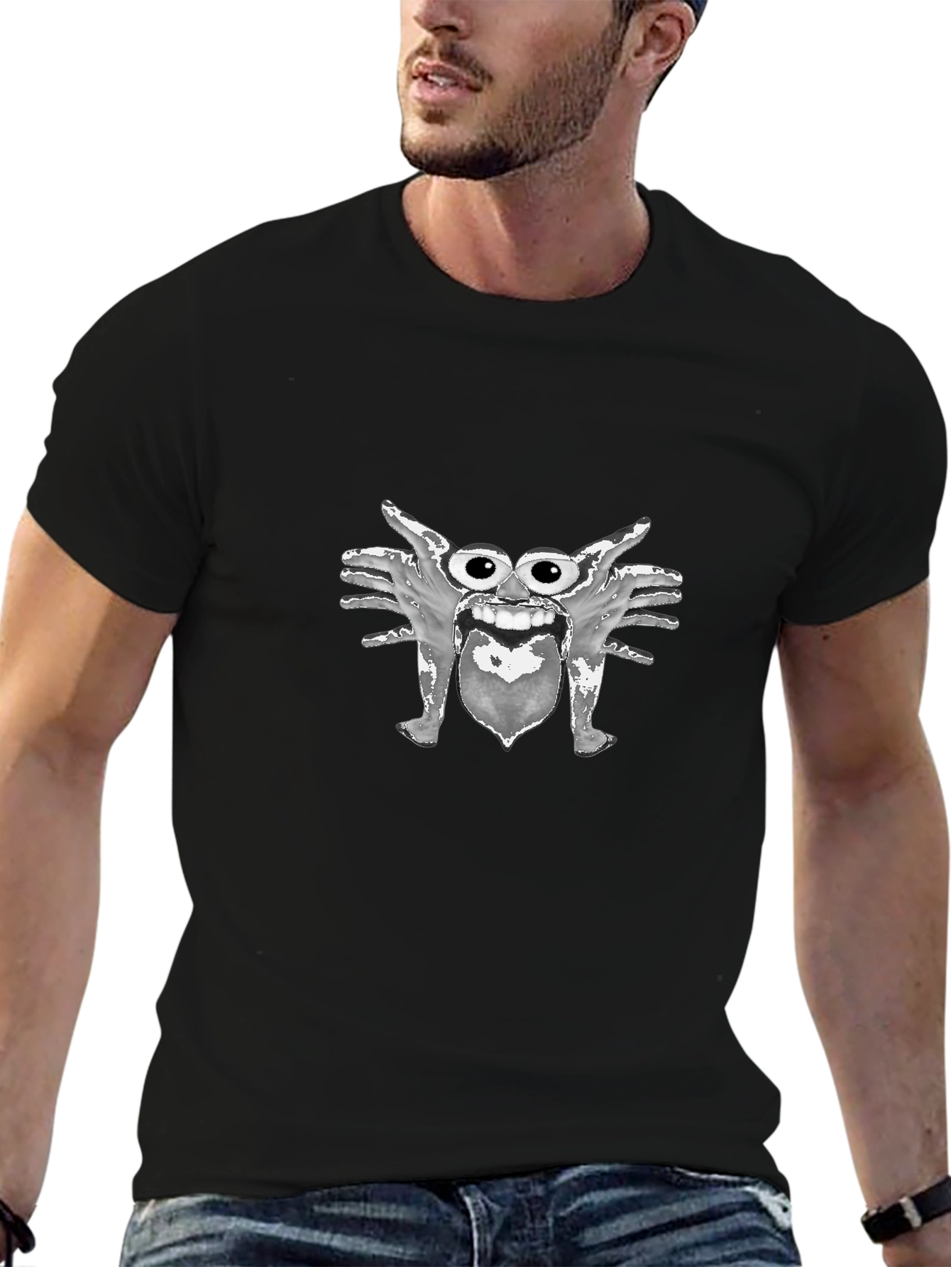 Monster Face Graphic Black T-Shirt