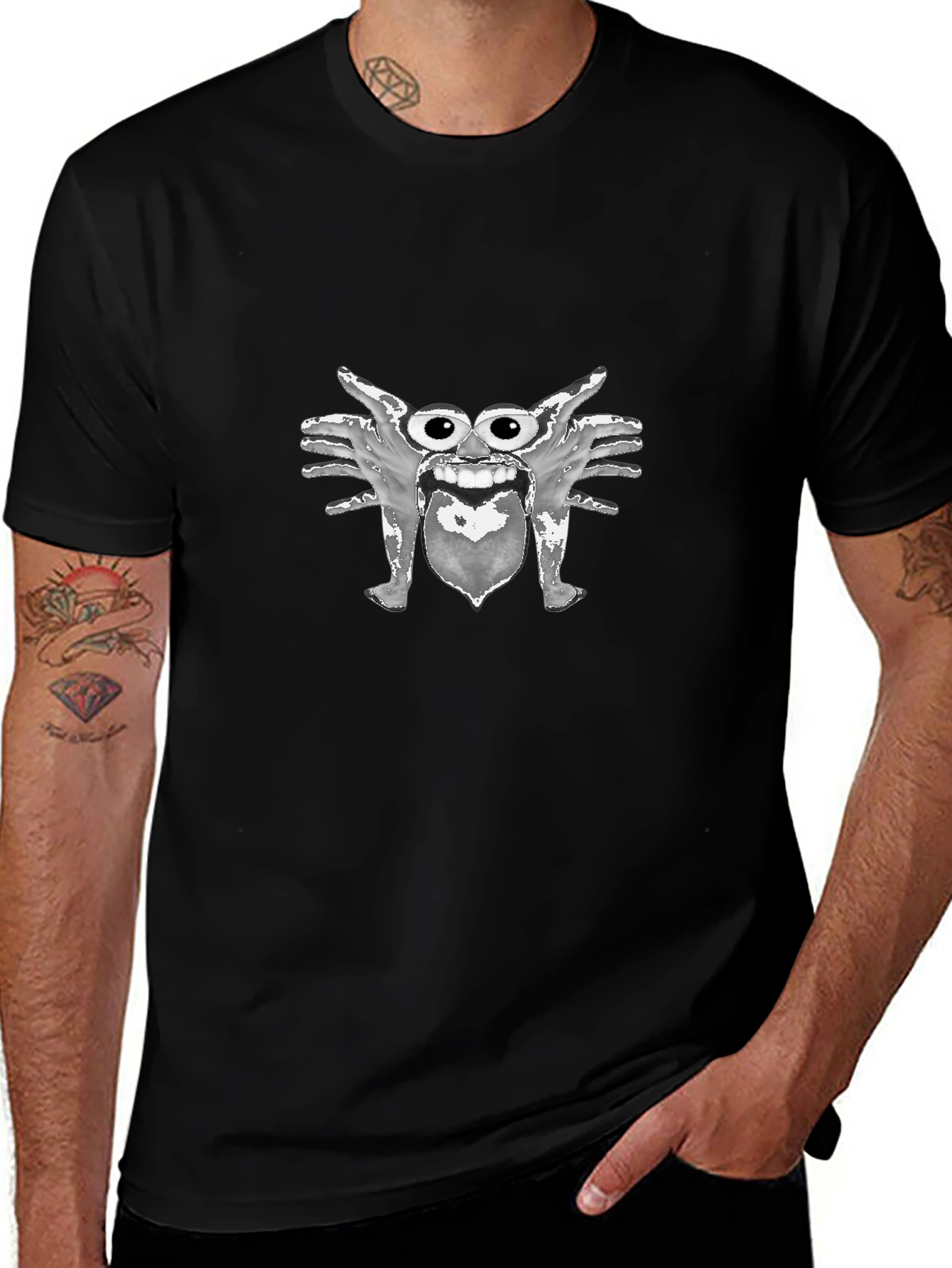 Monster Face Graphic Black T-Shirt