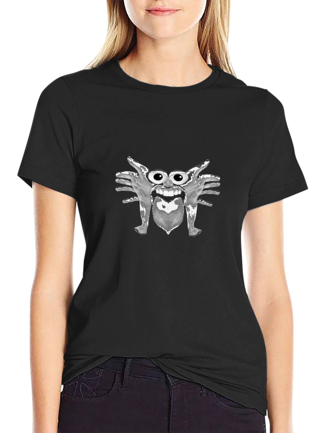 Monster Face Graphic Black T-Shirt