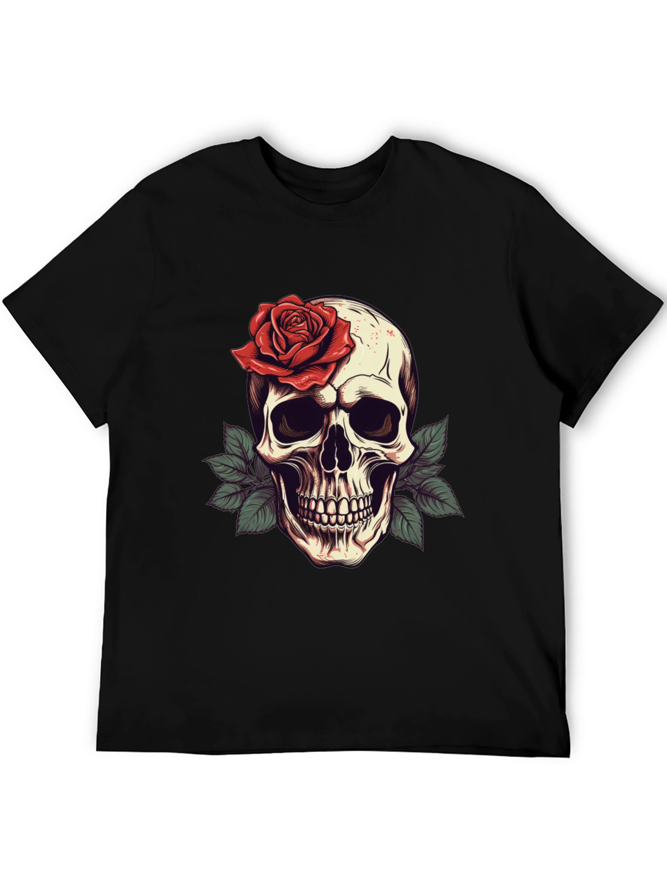 Skull & Rose Graphic Tee - Mens Black T-Shirt