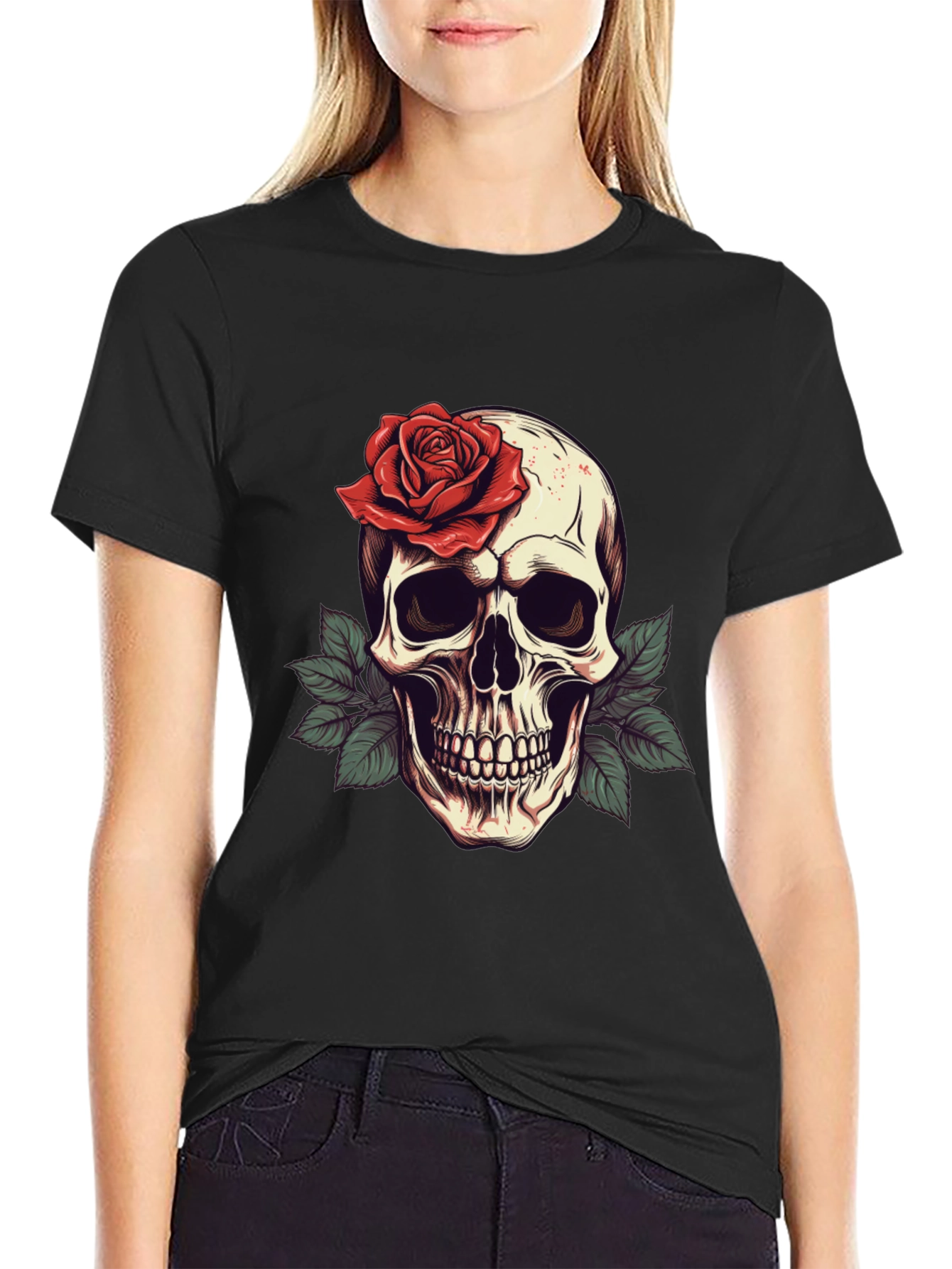 Skull & Rose Graphic Tee - Mens Black T-Shirt
