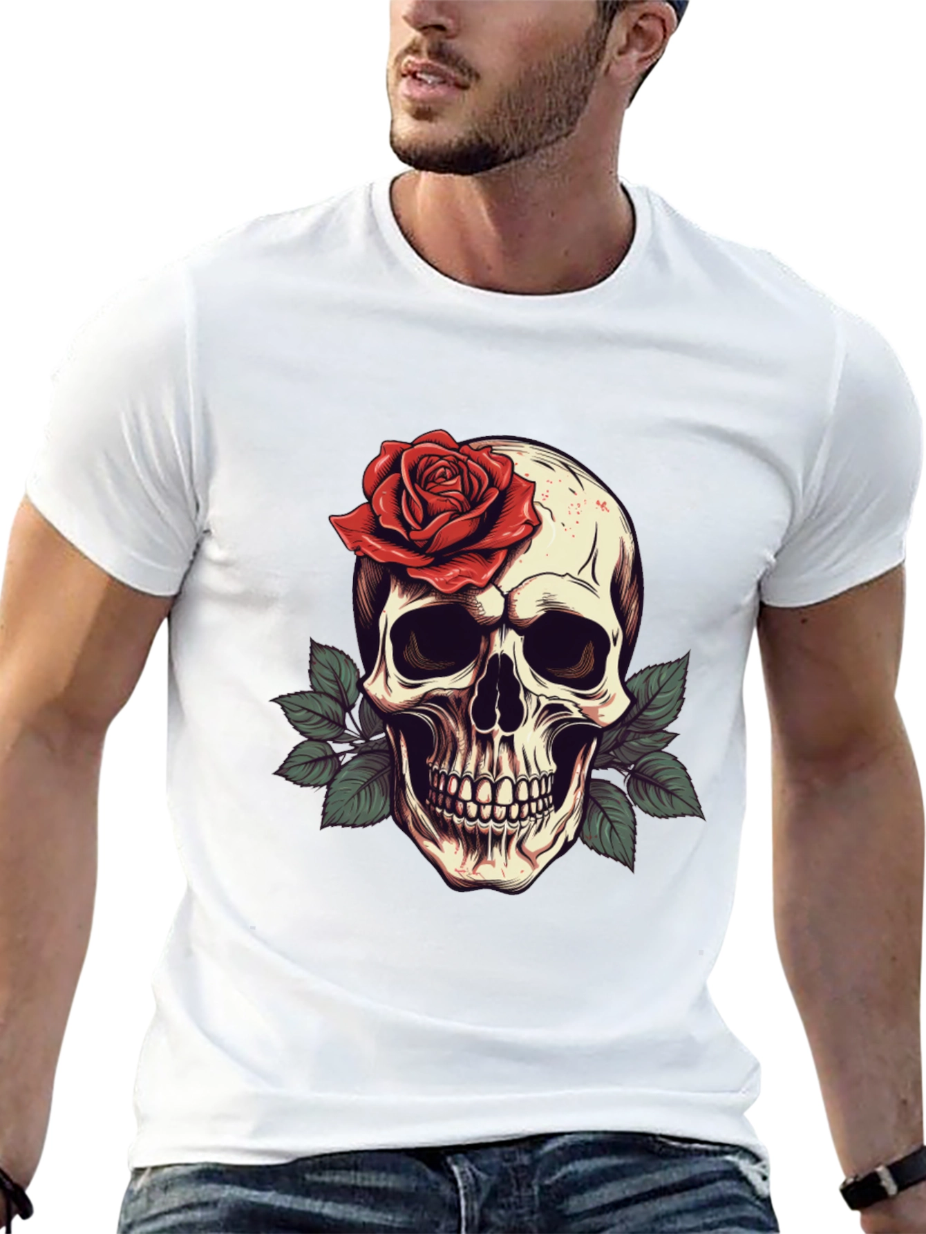 Skull & Rose Graphic Tee - Mens Black T-Shirt