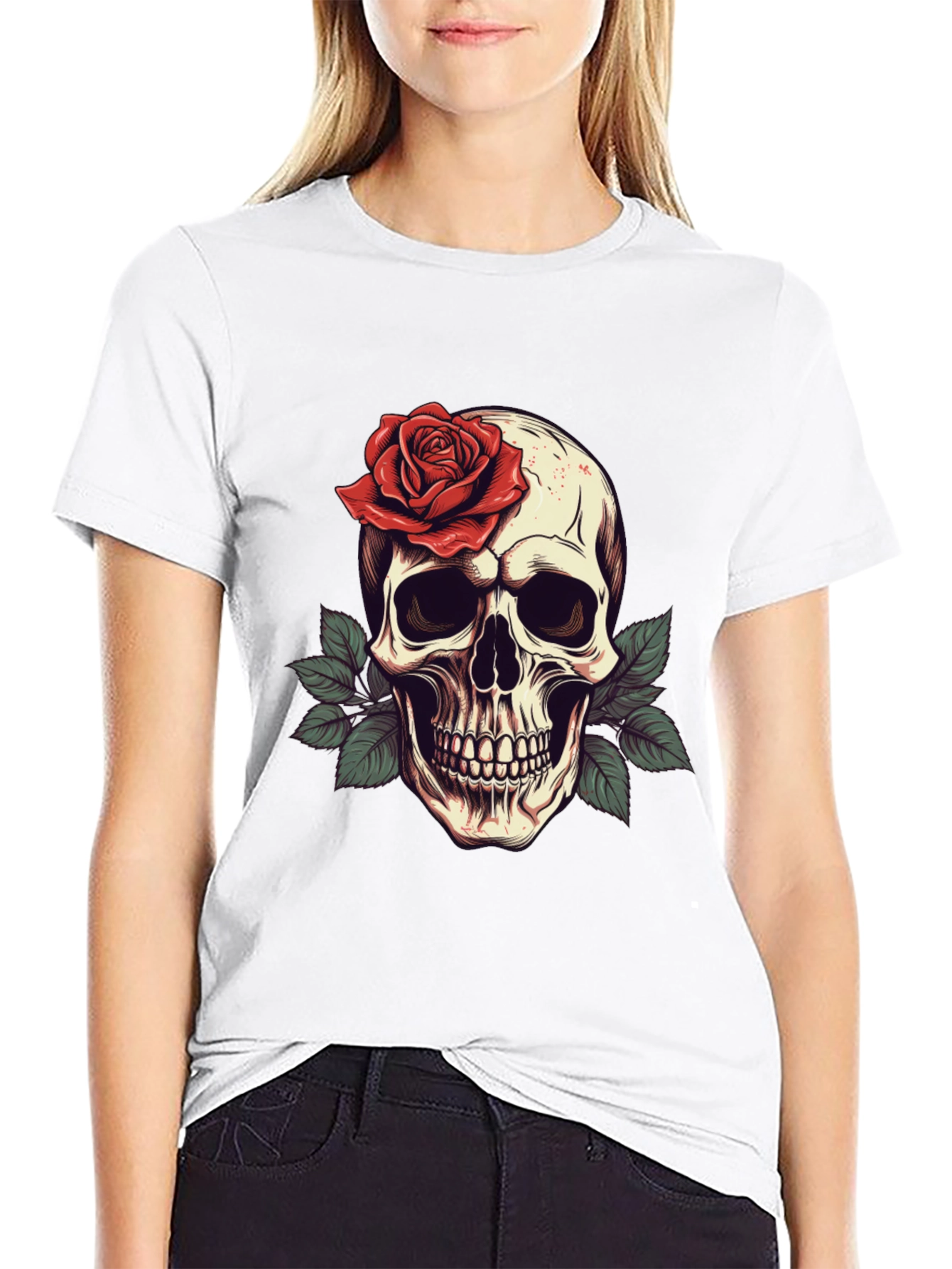 Skull & Rose Graphic Tee - Mens Black T-Shirt