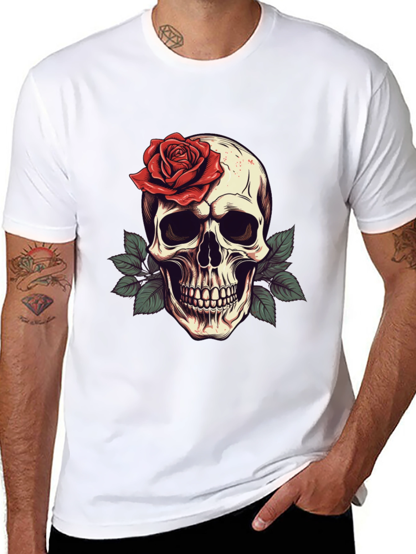 Skull & Rose Graphic Tee - Mens Black T-Shirt