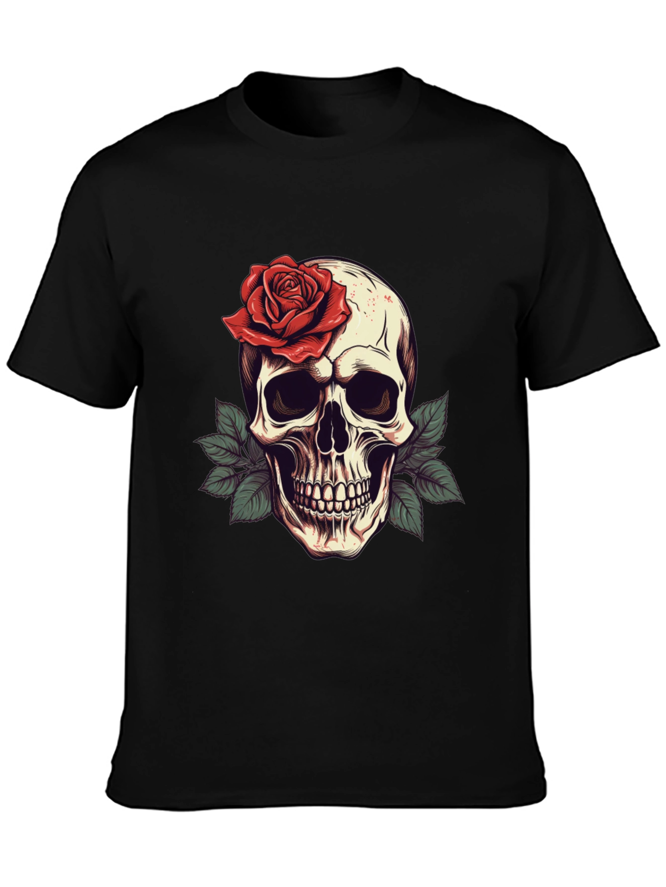 Skull & Rose Graphic Tee - Mens Black T-Shirt
