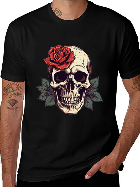 Skull & Rose Graphic Tee - Mens Black T-Shirt