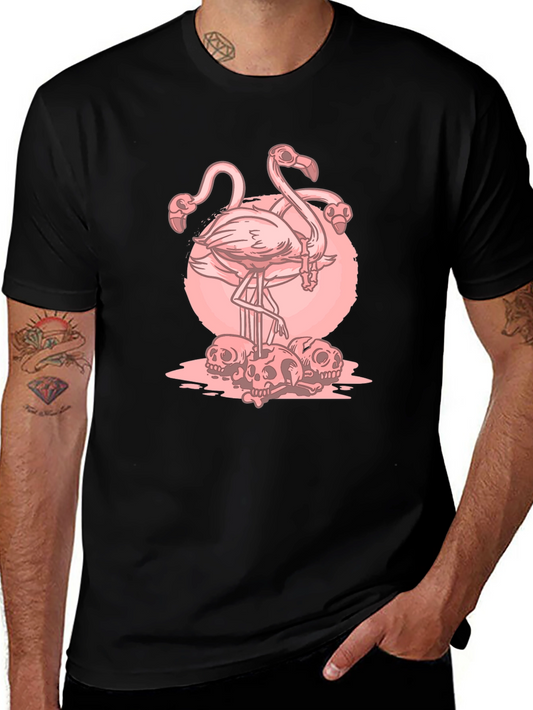 Flamingo Skull Graphic T-Shirt - Edgy Style