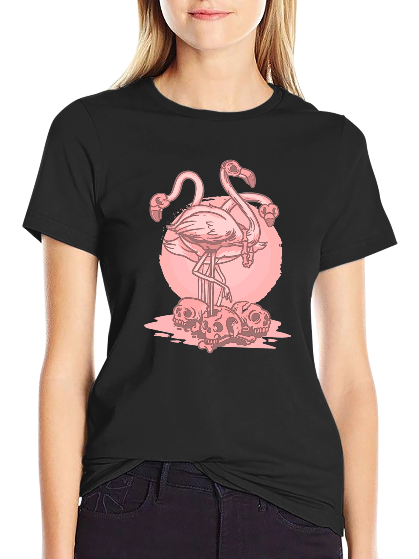 Flamingo Skull Graphic T-Shirt - Edgy Style