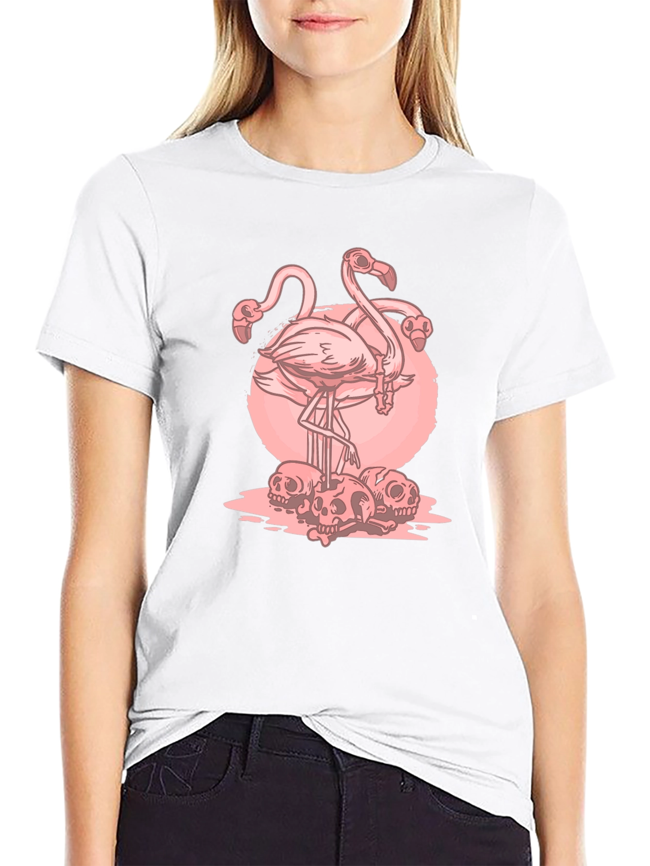 Flamingo Skull Graphic T-Shirt - Edgy Style