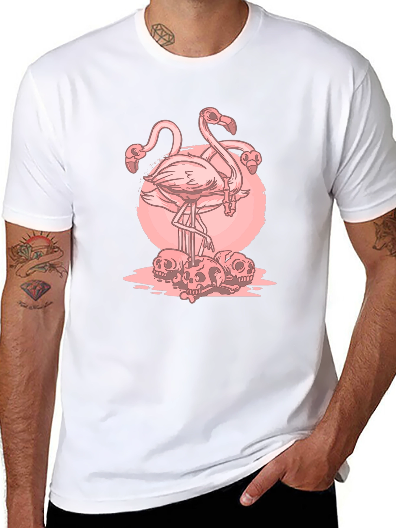 Flamingo Skull Graphic T-Shirt - Edgy Style
