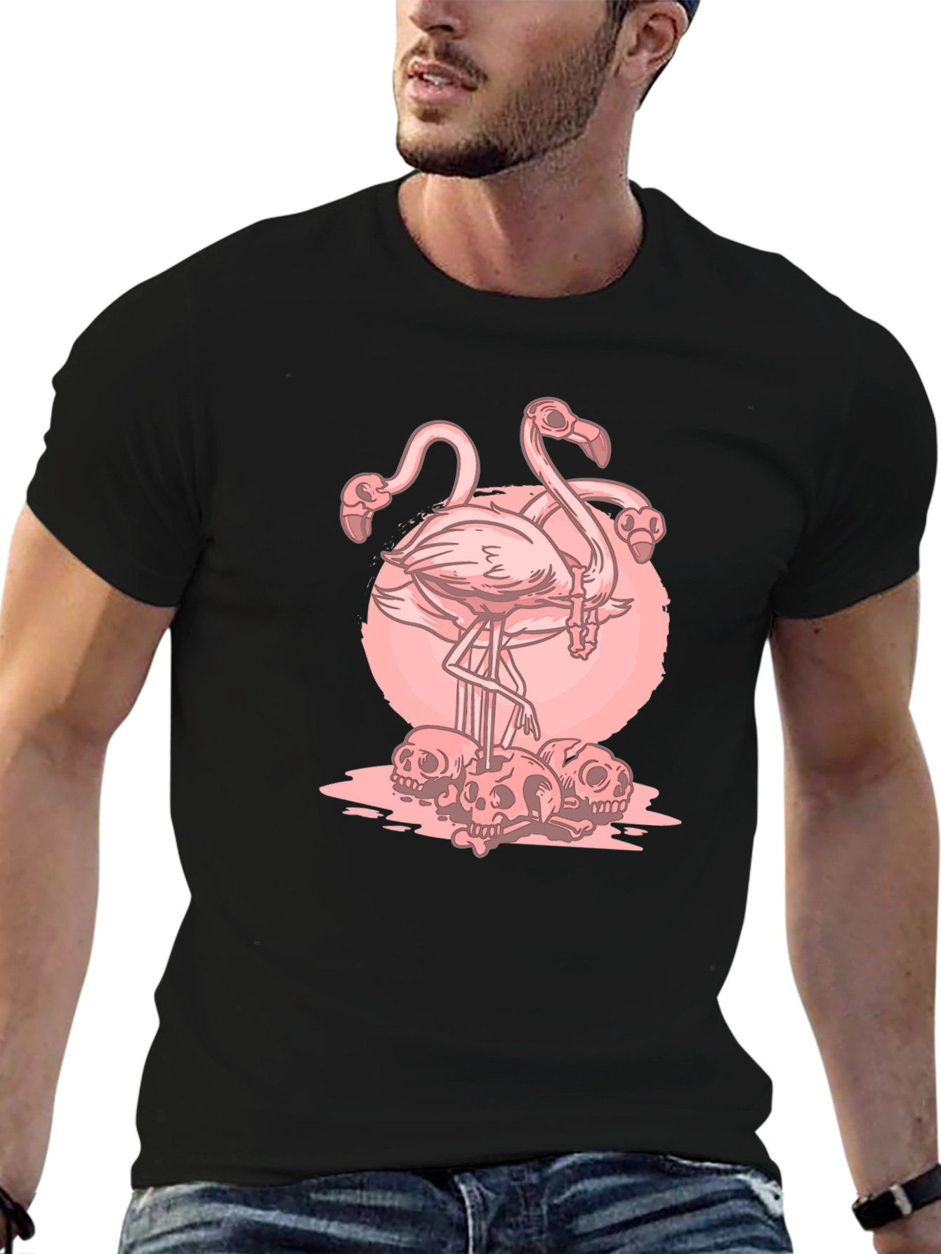 Flamingo Skull Graphic T-Shirt - Edgy Style