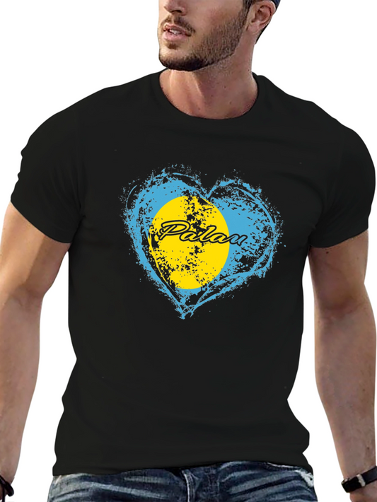 Palau Heart Flag Graphic T-Shirt - Black