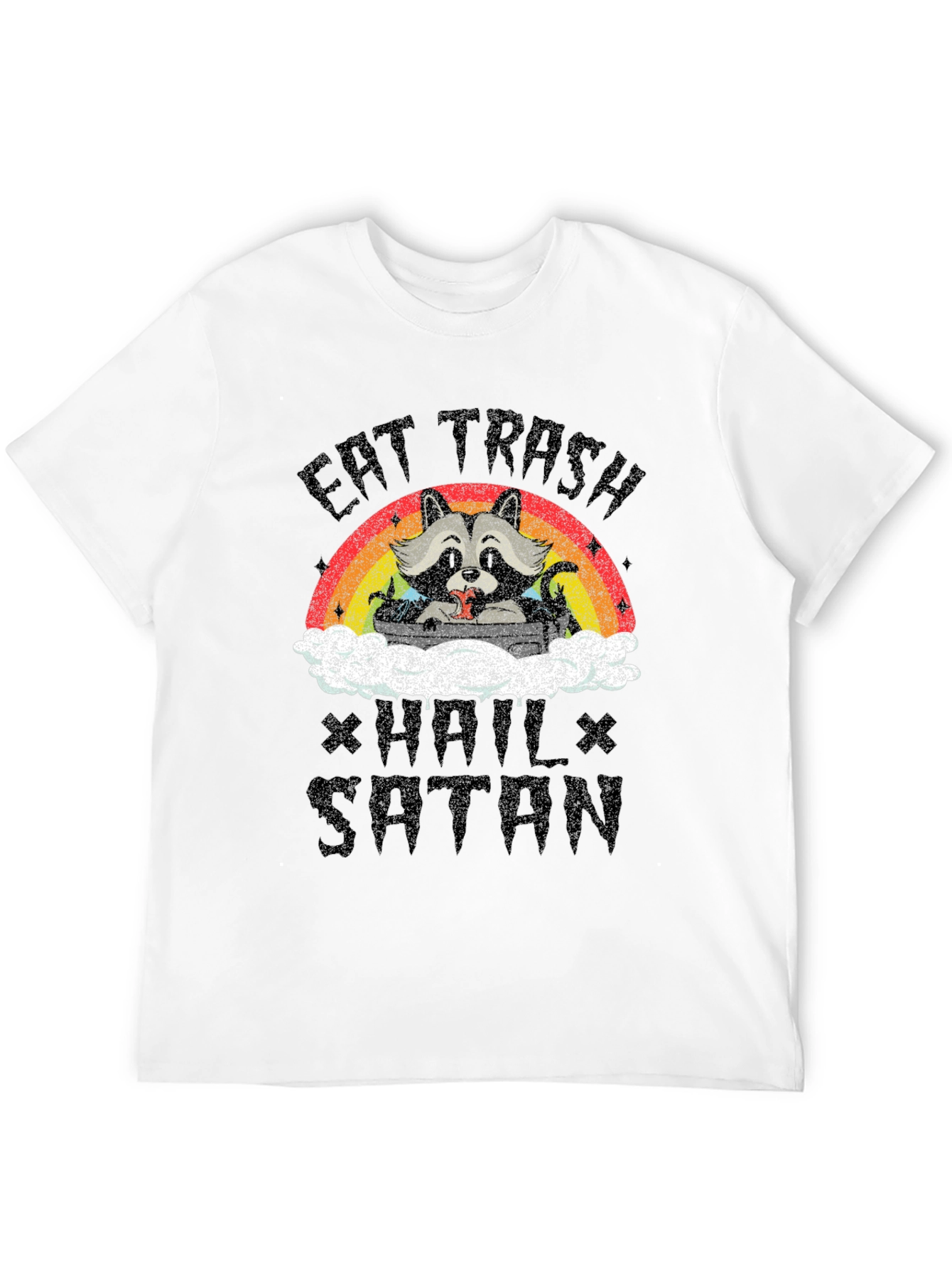 Eat Trash Hail Satan Funny Raccoon Graphic T-Shirt