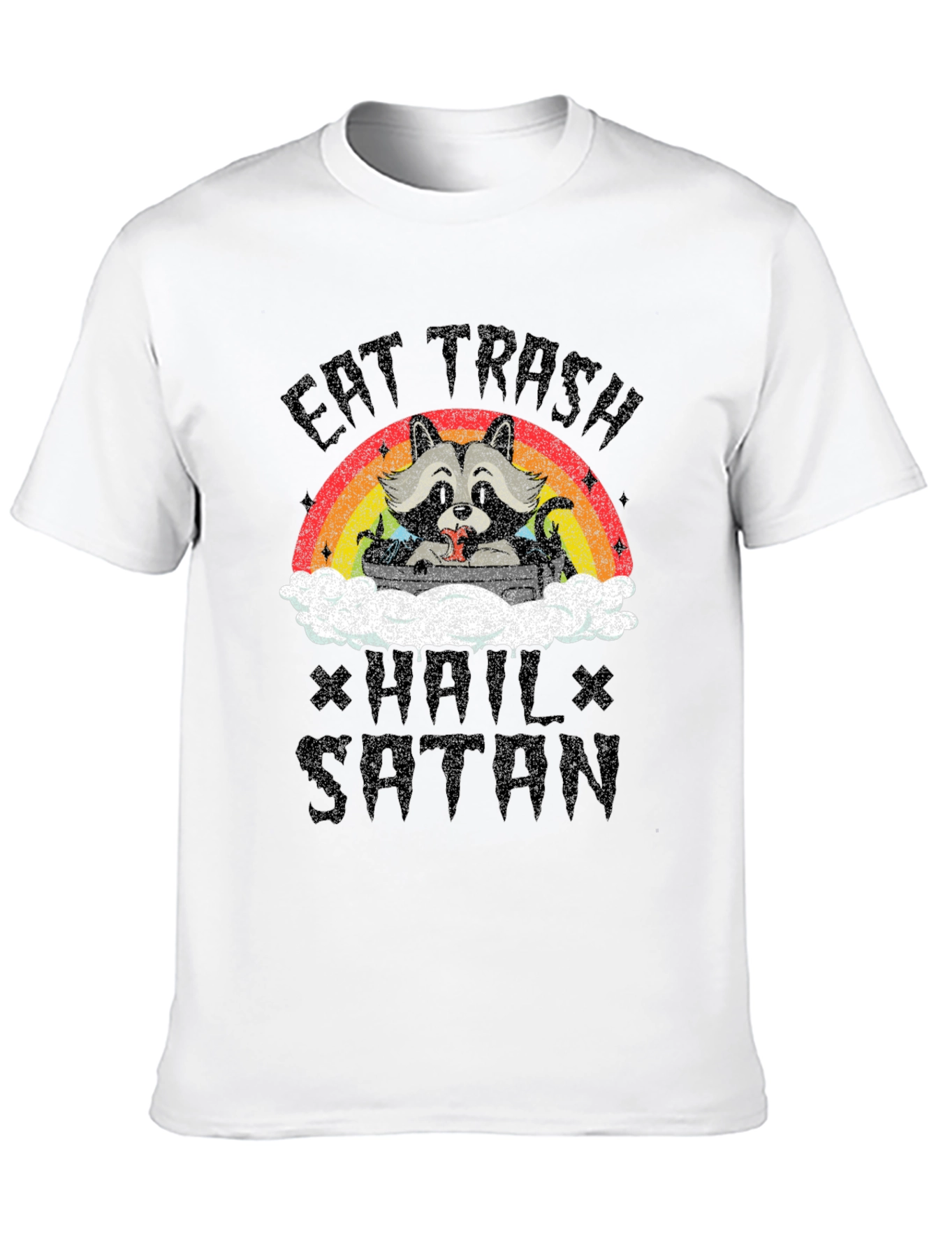 Eat Trash Hail Satan Funny Raccoon Graphic T-Shirt