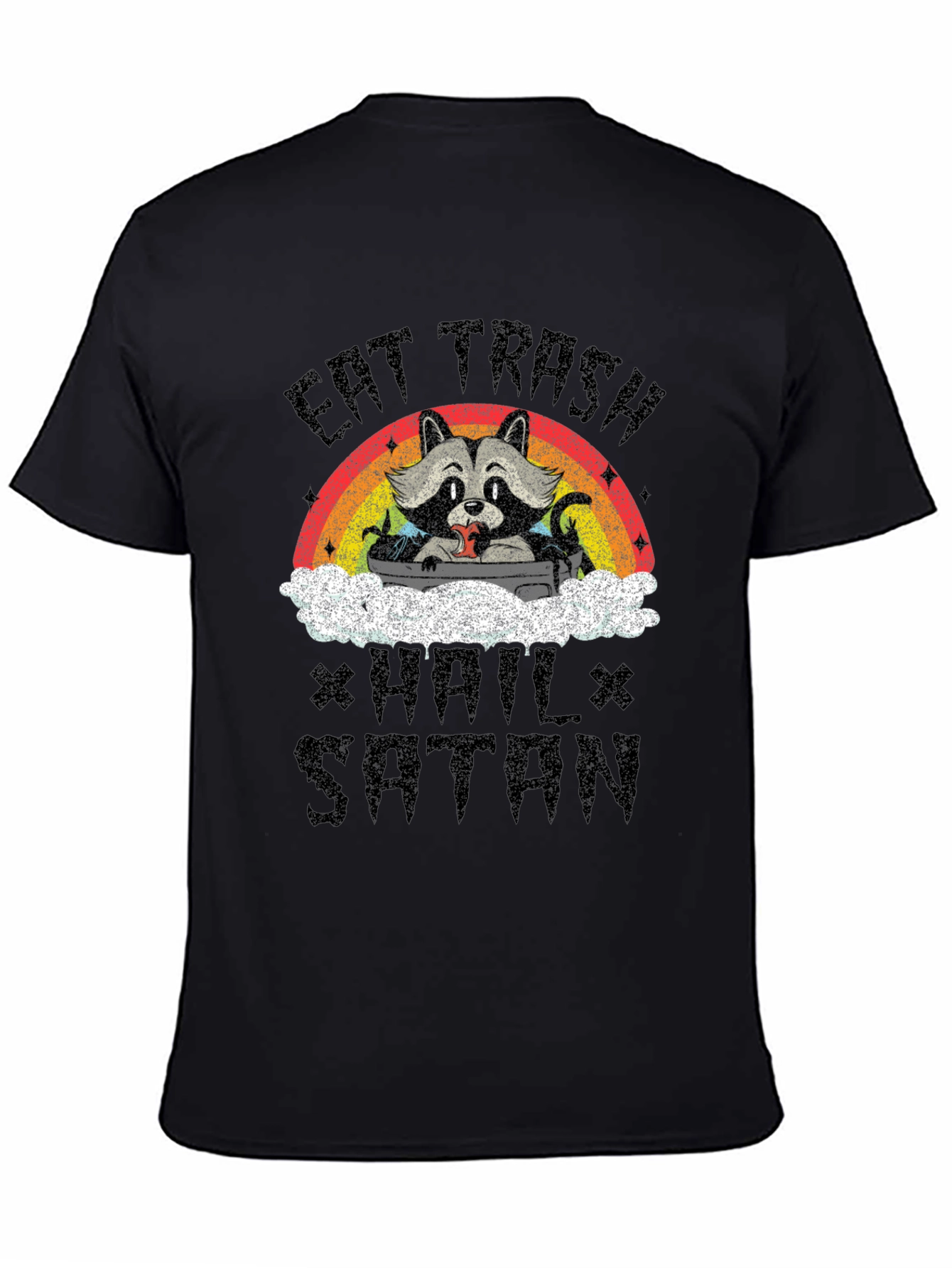 Eat Trash Hail Satan Funny Raccoon Graphic T-Shirt