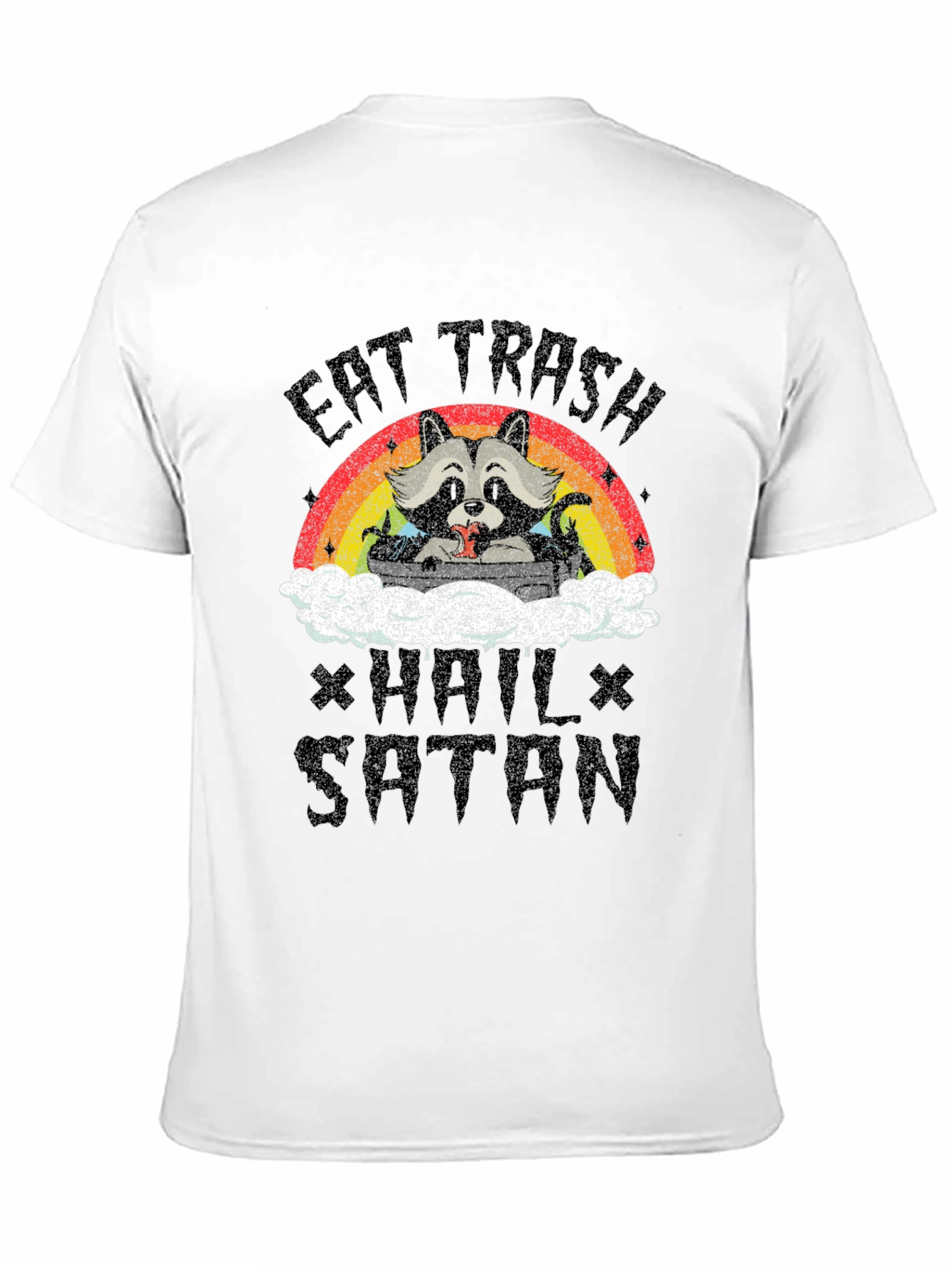 Eat Trash Hail Satan Funny Raccoon Graphic T-Shirt