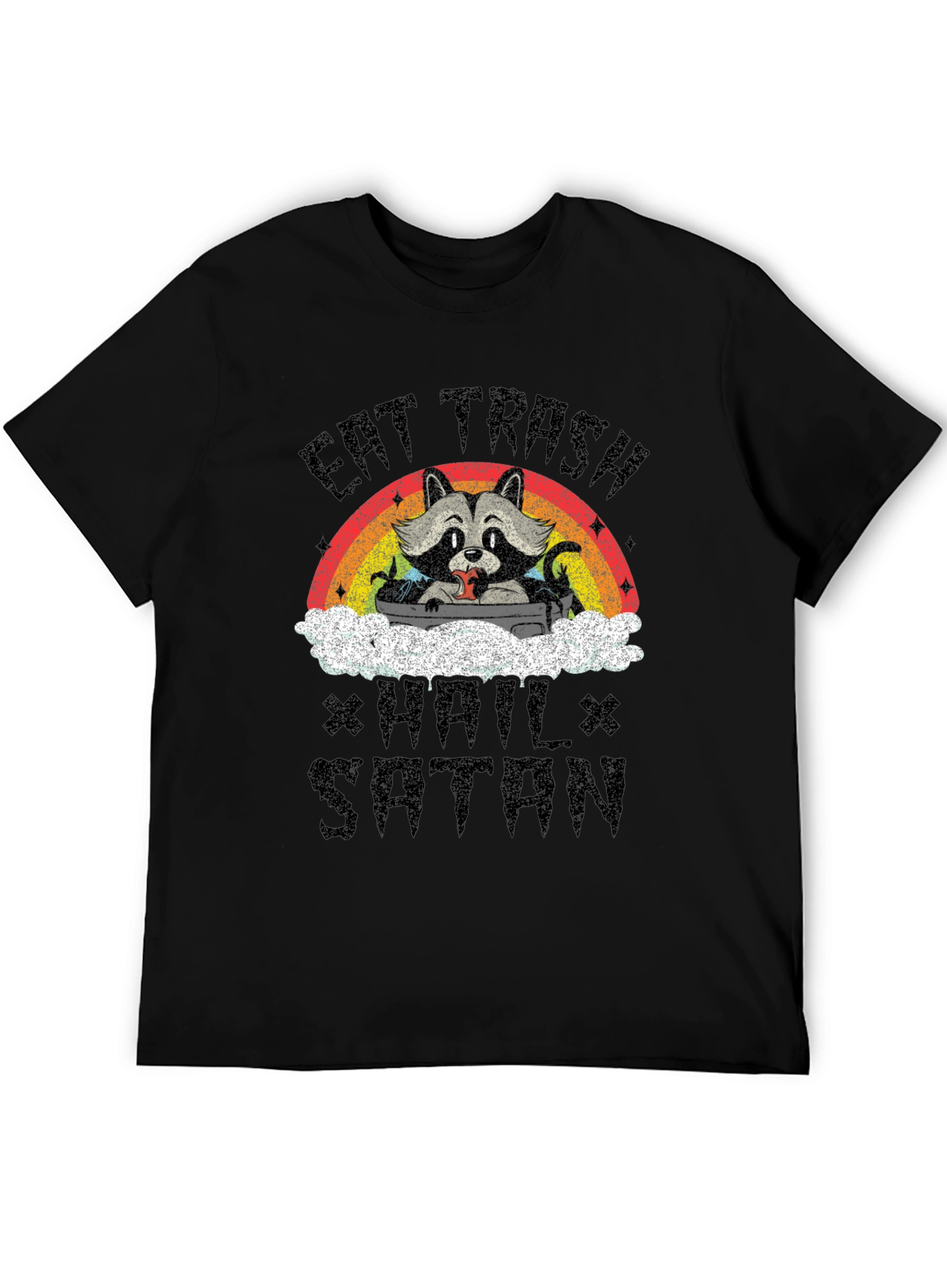 Eat Trash Hail Satan Funny Raccoon Graphic T-Shirt