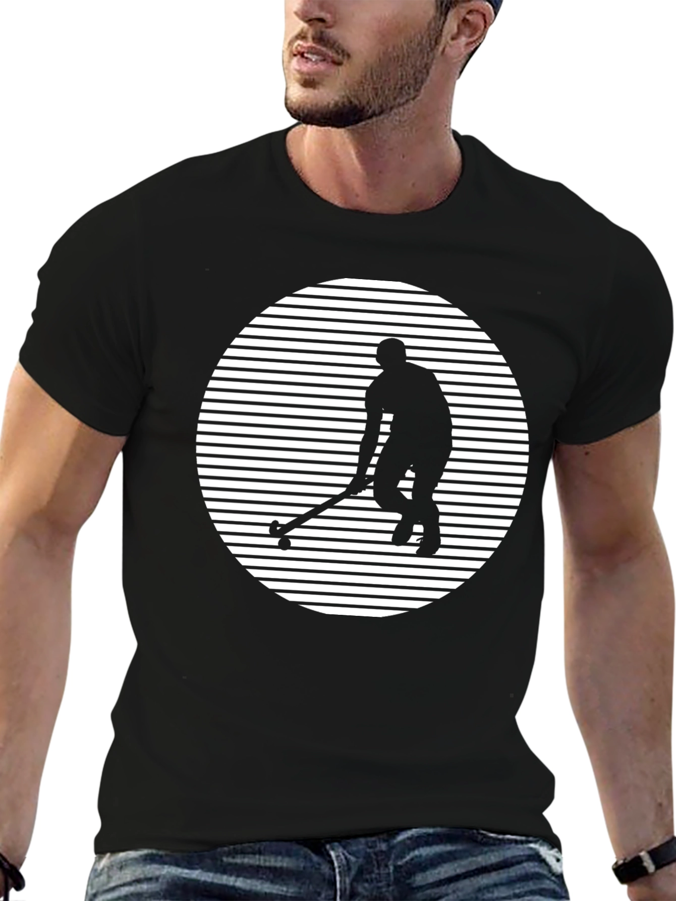 Hockey Player Graphic Tee - Black Cotton
