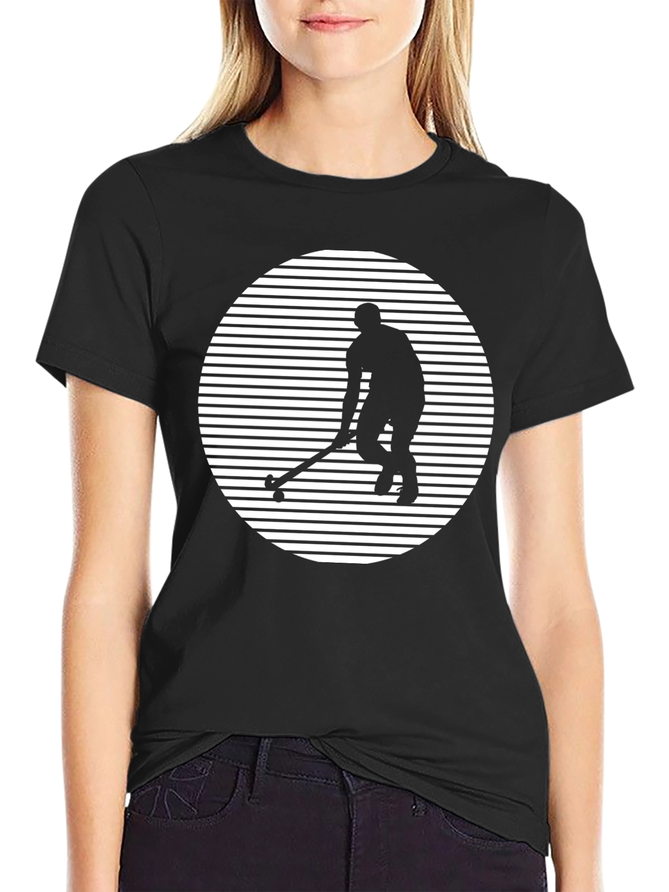 Hockey Player Graphic Tee - Black Cotton