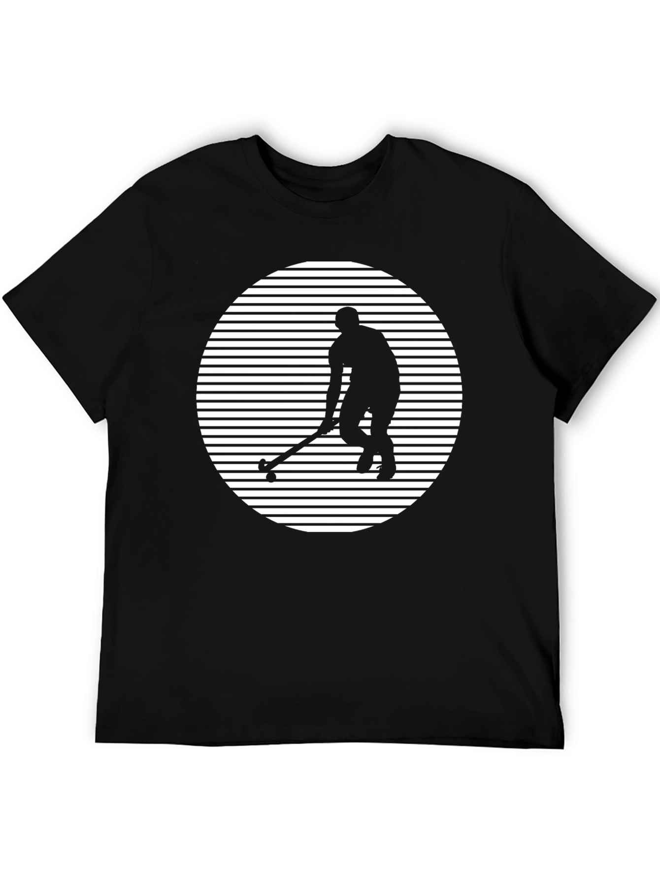 Hockey Player Graphic Tee - Black Cotton